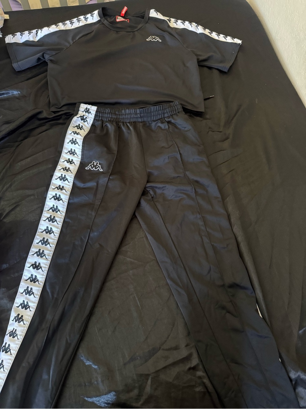 Kappa Black Track Pants with White Logo Tape and top selling as set